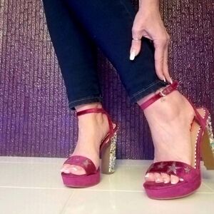 Betsey Johnson Fuchsia Star Heels with Beaded Block Heels
